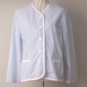 Vintage “Schaefer” Blur and White Striped Resort Wear Summer Blazer